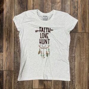 Girls With Guns Faith Love‎ Hunt Graphic Tee Gray Heather XL Short Sleeve Shirt